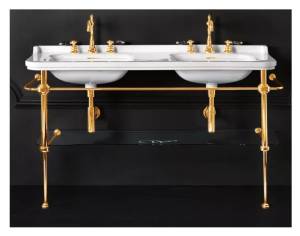Консоль под раковину Kerasan Waldorf 9195K2oro со стеклянной полочкой, золото