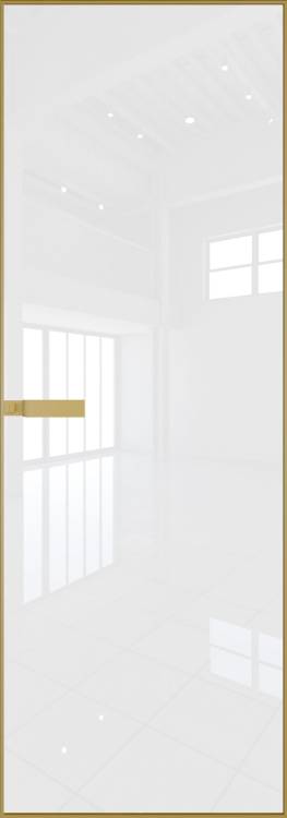 Межкомнатная дверь Profil Doors 1 AGN цвет профиля Золото, стекло безопасное 4 мм lacobel белый лак 800x2000