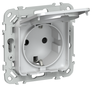 Розетка 1-местная с заземлением, шторками и крышкой IEK Flite FI-R16-16-1-44-K36 жемчуг