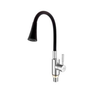 Смеситель для кухни Fashun A4053+B14 с гибким изливом, черный, хром