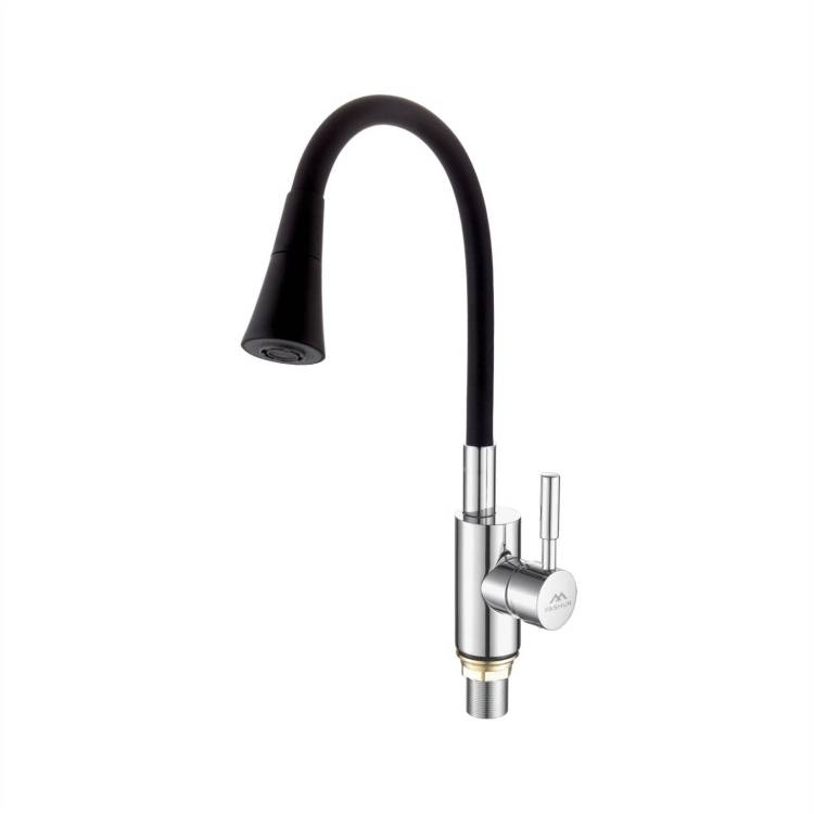 Смеситель для кухни Fashun A4053+B14 с гибким изливом, черный, хром
