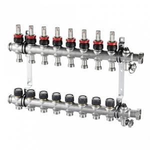 Коллектор Oventrop Multidis SF 7, нержавеющая сталь, 1 x 3/4 дюйма, с ротаметрами 0-5 л/мин. на подаче