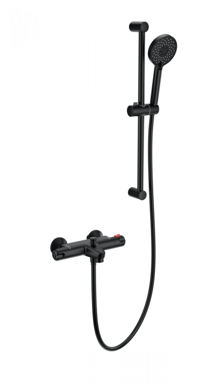 Смеситель для ванны Wonzon & Woghand WW-C2001-A-MB с душевым гарнитуром и термостатом, черный матовый