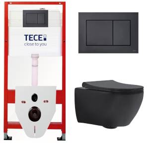 Комплект Tece TC414303270 Инсталляция для унитаза Tece + Унитаз подвесной beWash Bogen безободковый, с сиденьем микролифт, черный матовый