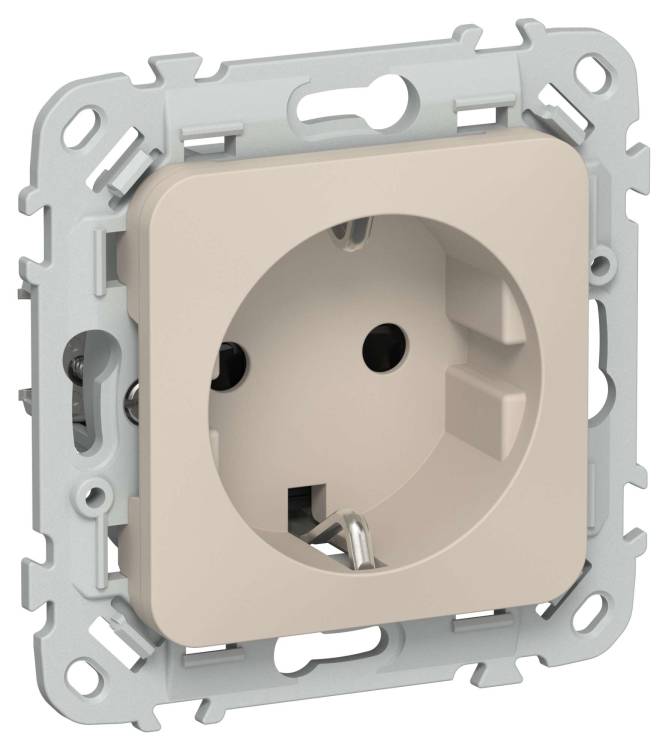 Розетка 1-местная с заземлением и шторками IEK Flite FI-R14-16-K88 льняной