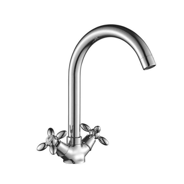 Смеситель для кухни Decoroom DR53 DR53028 двуручный с высоким повортным изливом Хром