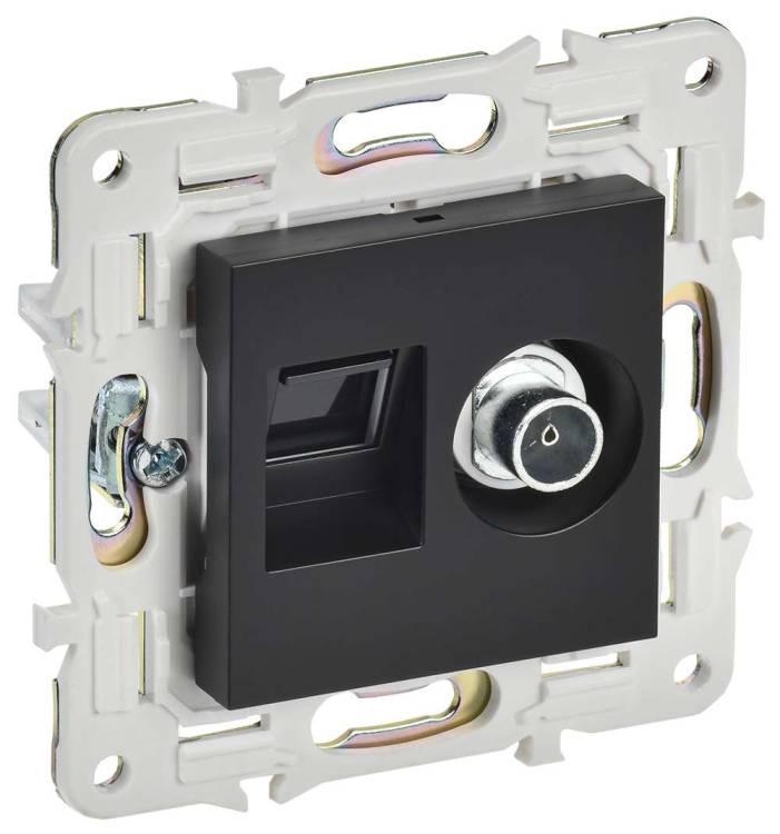 ТВ-розетка+Ethernet RJ45 IEK Skandy SK-AK20-1-K02 черный