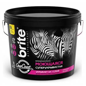 Краска интерьерная моющаяся высокоукрывистая Brite Pro Line Proff One Coat база А 9 л