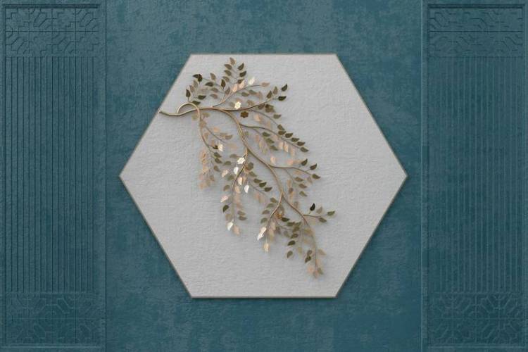 3D Фотообои Artegrafico «Золотая ветвь на объемном шестиугольнике» OP-014 канвас