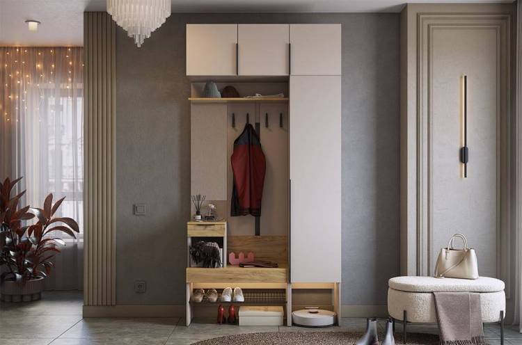 Стенка для прихожей Mebelson Баско К4 ПК04Баско.3369 кашемир/дуб крафт золотой