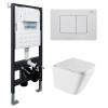 Унитаз с инсталляцией Abber Rechteck AC1219TC-AC0105-AC0120MW безободковый, сиденье микролифт, кнопка белая матовая