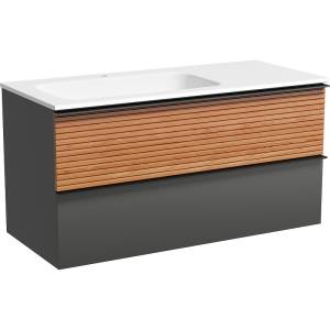 Тумба под раковину Sancos Delta DL100LGR 995х445х500, c двумя ящиками Soft close, ручки чёрные, левая, дуб красный/графит
