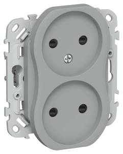 Розетка 2-местная с защитными шторками IEK Flite FI-R23-10-1-K03 серый
