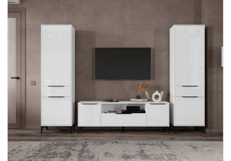 Стенка в гостиную Woodville Иадама 620702 белый, белый глянец комплектация 9