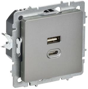 Розетка USB type A+C IEK Brite BR-U22-045-K46 сталь