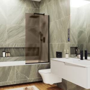 Шторка на ванну MaybahGlass MGV-72-6у стекло бронза матовая, профиль черный, 1400x400