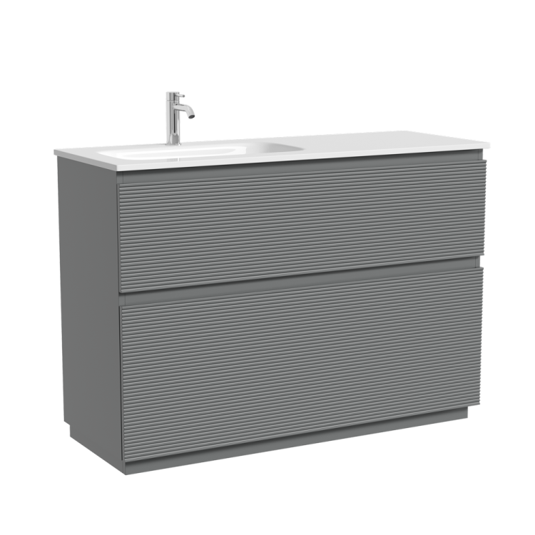 Тумба с раковиной Sancos Folk Floor напольная, 120x45x87, левая, c двумя ящиками оснащенными доводчиками, Ergraut soft