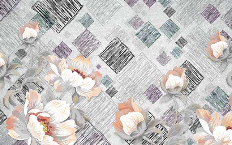 3D Фотообои Artegrafico «Восковые цветы с ромбами MN-012 акварель