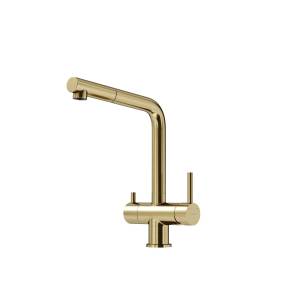 Смеситель для кухни Sancos Spin SC4015BG с вытяжным изливом и краном для фильтрованной воды, брашированное золото