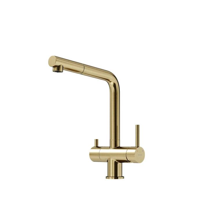 Смеситель для кухни Sancos Spin SC4015BG с вытяжным изливом и краном для фильтрованной воды, брашированное золото