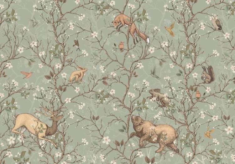 3D Фотообои Artegrafico «Сказочная иллюстрация с животными в оливковых тонах» FN-024 канвас