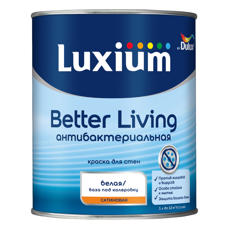 Краска для стен антибактериальная Luxium Better Living Antibacterial база BC 0.9 л