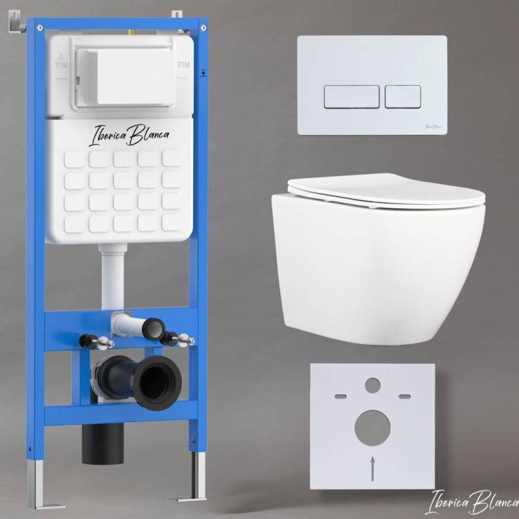 Комплект Iberica Blanca Bilbao Alto IB001.BLA.234.211 унитаз безободковый, белый, сиденье микролифт, клавиша смыва белый глянцевый