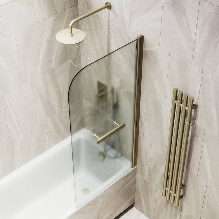 Шторка на ванну MaybahGlass MGV-769-2 40x140, поворотная, стекло сатин 6 мм, профиль бронза, с полотенцедержателем