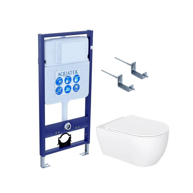 Унитаз с инсталляцией Aquatek Европа New New-KKI2 с крышкой-сиденьем микролифт