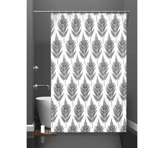 Штора для ванной Bath Plus Fur-Tree akch21037 с кольцами, 180x180, белый, черный
