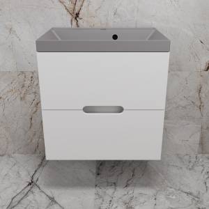 Тумба с раковиной Style Line Матис 60 подвесная, белая матовая, раковина серый шелк, 57x60x45