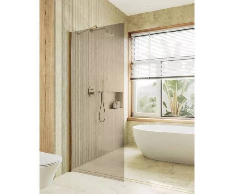 Душевая перегородка MaybahGlass MGD-691-3ш 89x195, стекло бронза матовая 8 мм, профиль золото