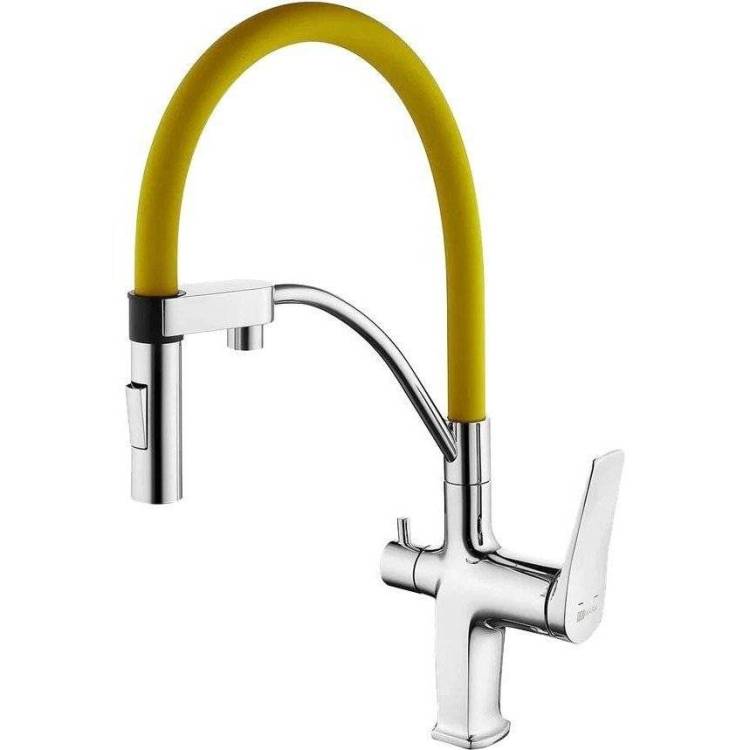 Смеситель для кухни Lemark Comfort LM3074C-Yellow с гибким изливом, хром, желтый