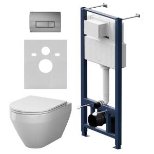 Унитаз с инсталляцией Am.Pm Spirit V2.0 IS48031.701900 безободковый, сиденье микролифт, кнопка матовый никель