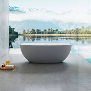 Ванна из искусственного камня Vincea Solid Surface VBT-6S01MG 170x75 со сливом-переливом, белая/серая матовая