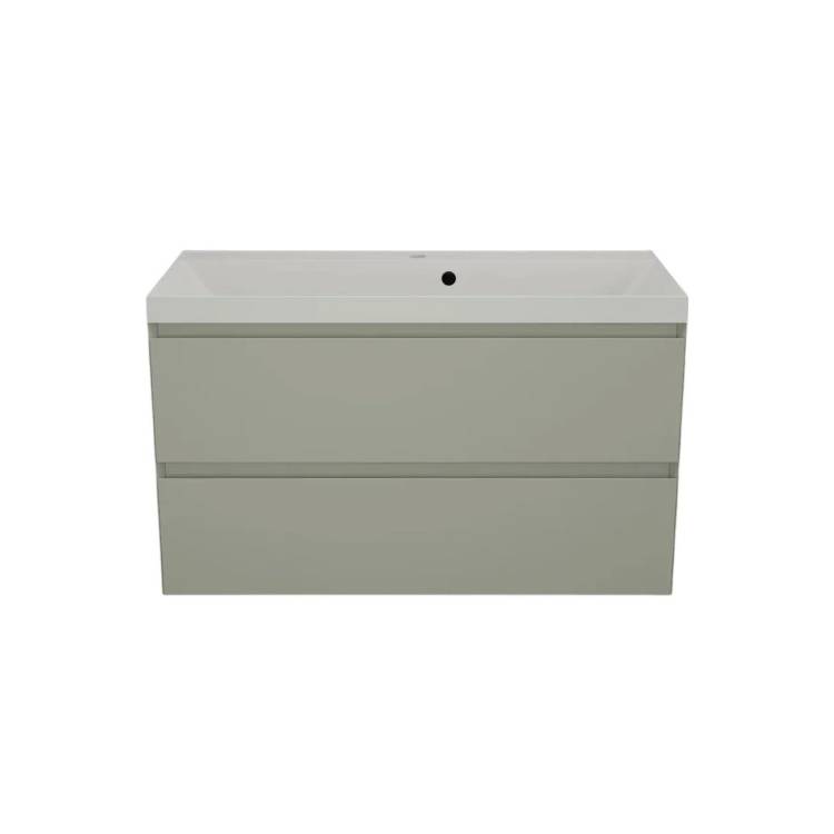 Тумба с раковиной Style line Манхэттен 100 подвесная, олива, раковина жасмин