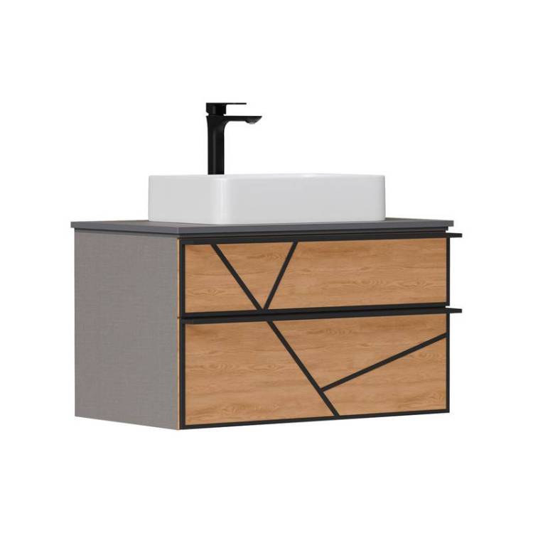 Тумба с раковиной Equil Ferro 80 подвесная, лен антрацит, дуб мадера