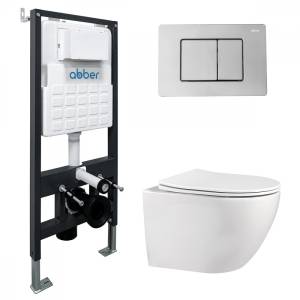Унитаз с инсталляцией Abber Bequem AC1100-AC0105-AC0120 белый, кнопка хром