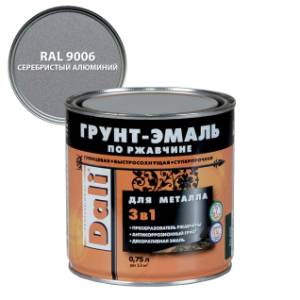 Грунт-эмаль по ржавчине 3 в 1 гладкая алкидная Dali RAL 9006 серебристый алюминий 0.75 л