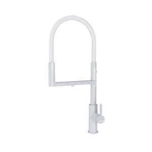 Смеситель для кухни Paulmark Tornado To213402-WH с гибким изливом, белый матовый