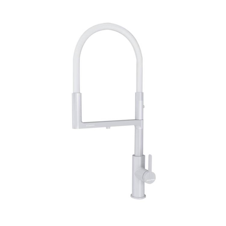 Смеситель для кухни Paulmark Tornado To213402-WH с гибким изливом, белый матовый