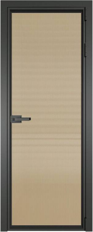 Межкомнатная дверь Profil Doors 1 AV цвет профиля Серая ночь, стекло безопасное 6 мм мору золото 700x2000