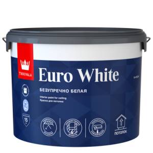 Краска для потолка Tikkivala Euro White глубокоматовая белая 9 л