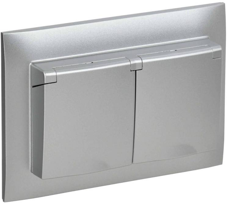 Розетка 2-местная с крышкой IEK Skandy SK-R26-16-44-K23-F серебряный