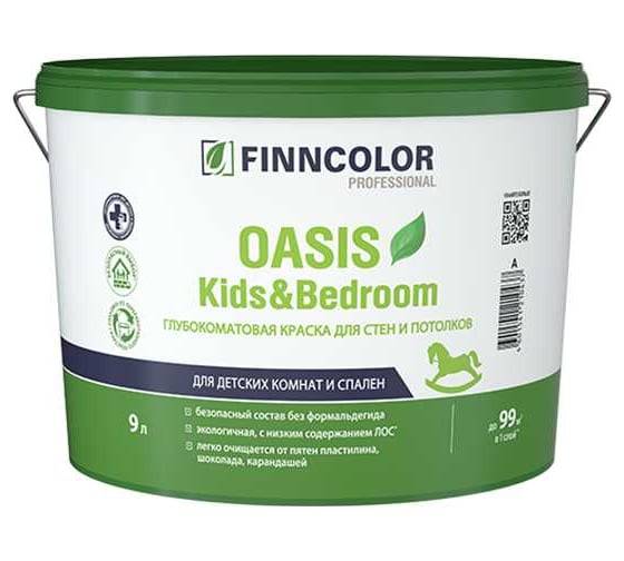 Краска для стен и потолков в сухих помещениях Finncolor Oasis Kids Bedroom глубокоматовая база A 9 л