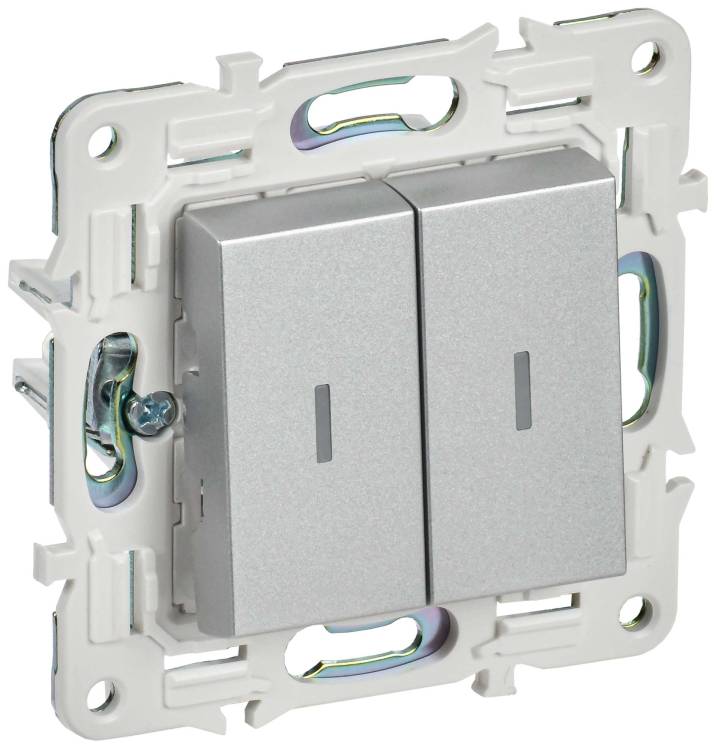 Выключатель 2-клавишный проходной IEK Skandy SK-V22-1-10-K23 серебряный