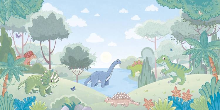 Бесшовные Eco обои Ortograf Little friends 34363 Страна динозавров 3 Холст ОЕ-Х