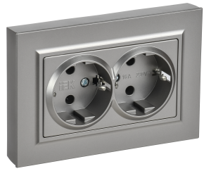 Розетка 2-местная с заземлением IEK Brite BR-R27-16-K46-F сталь