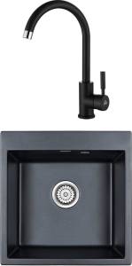 Комплект Paulmark Praktisch PM105152-BLM черный металлик + Смеситель Paulmark Holstein Ho212063-418 для кухонной мойки, черный металлик