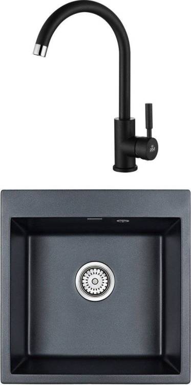 Комплект Paulmark Praktisch PM105152-BLM черный металлик + Смеситель Paulmark Holstein Ho212063-418 для кухонной мойки, черный металлик